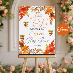 Affiche Chute en amour Boho Baby shower Floral Bienvenue