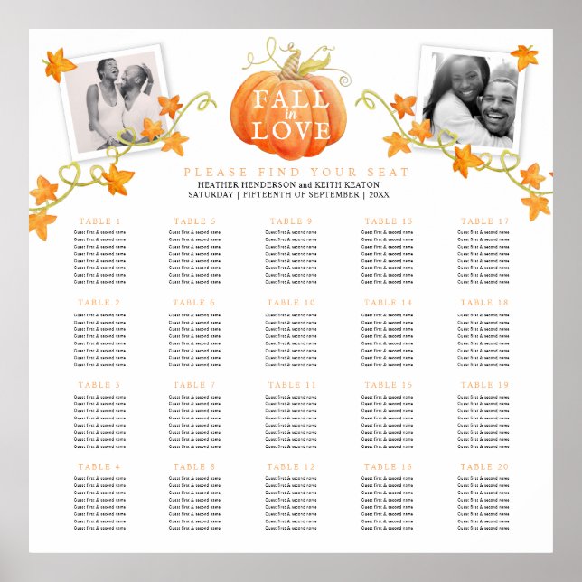 Affiche Chute en amour citrouille 20 tables mariages plan (Devant)