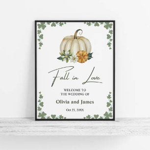 Affiche Chute en amour Citrouille Sage Green Mariage Bienv