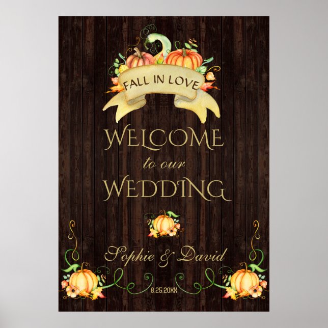 Affiche Chute en amour Citrouille Welcome Mariage Sign (Devant)