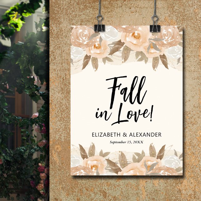 Affiche Chute en Amour Fleurs de Pêche Mariage Bienvenue (Fall in love peach flowers wedding welcome poster - INSTANT DOWNLOAD or PRINTED (framed, too))