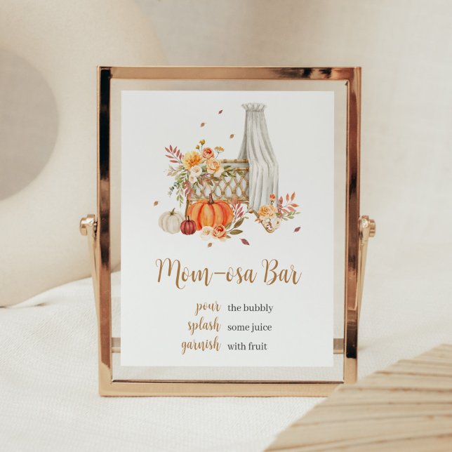 Affiche Chute En Amour Orange Citrouille Maman Osa Bar Sig (Fall Floral Pumpkin Baby Shower Mom Osa Bar Sign)