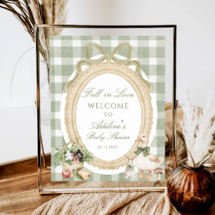 Affiche Chute en amour Vintage Sage Baby shower Bienvenue