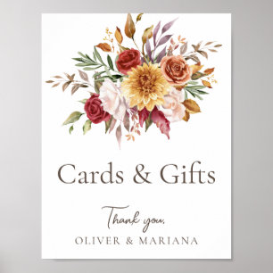 Affiche Chute Floral Brown Blanc Mariage Cartes & Cadeaux 
