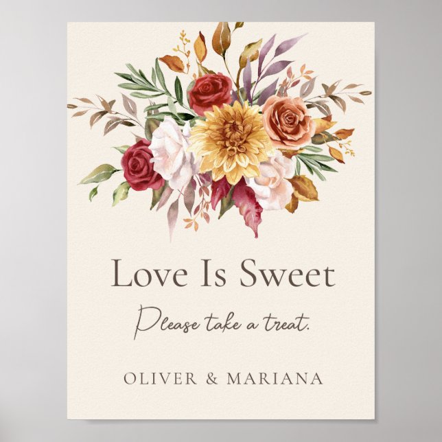 Affiche Chute Florale Ivoire Mariage L'amour est doux sign (Devant)