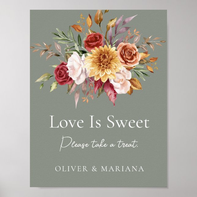 Affiche Chute Florale Sage Vert Mariage L'amour est doux s (Devant)