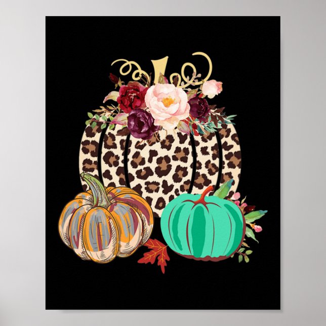 Affiche Chute Leopard Cheetah Citrouille Rustique Hallowee (Devant)