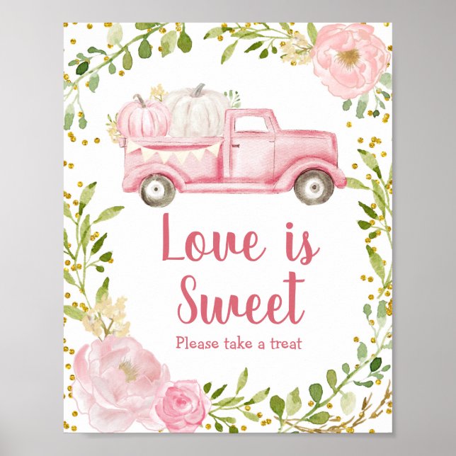 Affiche Chute rose Citrouille Camion Love is Sweet Sign (Devant)