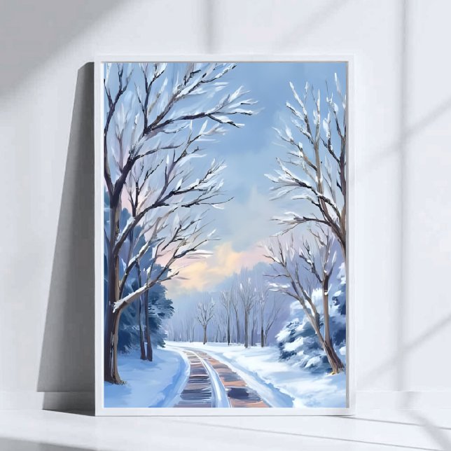 Affiche Chutes de neige fraîche | Route d'hiver aquarelle  (Créateur téléchargé)
