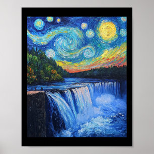 Affiche Chutes du Niagara - Style Van Gogh - Nuit étoilée