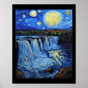 Affiche Chutes du Niagara - Style Van Gogh - Nuit étoilée
