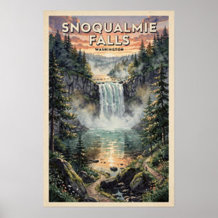 Affiche Chutes Snoqualmie Washington Voyage Vintage