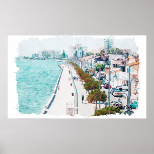 Affiche Chypre Watercolor Beach Vintage voyage