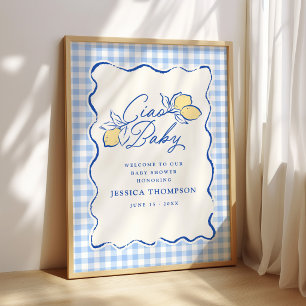 Affiche Ciao Baby Amalfi Citron Gingham Baby Shower