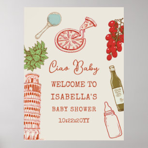 Affiche Ciao Baby Line Art Fête Prénatale Pizza Italienne