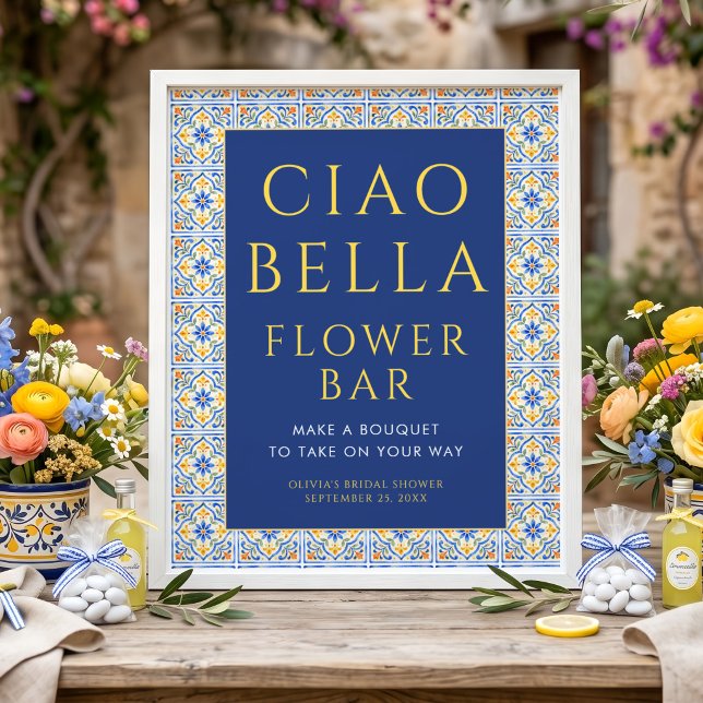 Affiche Ciao Bella Fleur Bleue Italienne Bar Shower de Mar (Créateur téléchargé)
