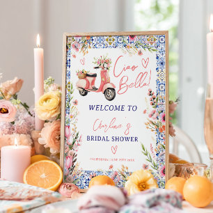 Affiche Ciao Bella Scooter Fleurs Bienvenue à la Baby Show