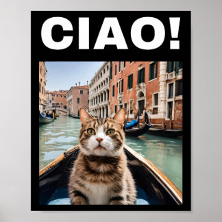 Affiche Ciao Chat Gondolier Drôle Sur Une Gondole Vénitien