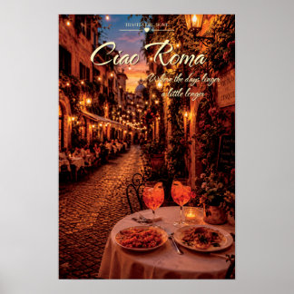 Affiche Ciao Roma Trastevere Nuit Café Aperol Scénique Art
