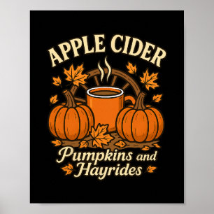 Affiche Cidre de pomme Citrouilles Et Trajets en charrette