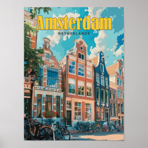 Affiche Ciel bleu à Amsterdam Vintage voyage Pays-Bas