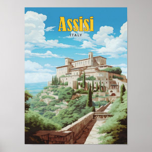Affiche Ciel bleu à Assisi Italie Vintage voyage