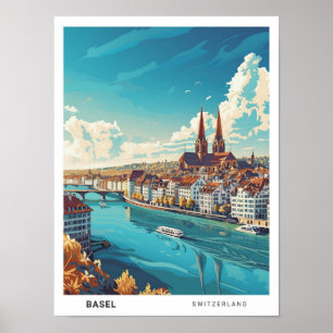 Affiche Ciel bleu à Bâle Suisse Vintage voyage