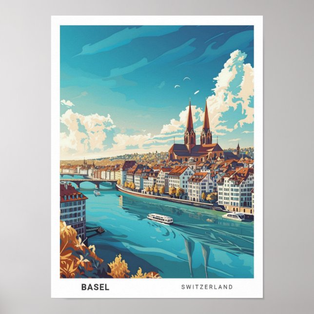 Affiche Ciel bleu à Bâle Suisse Vintage voyage (Devant)