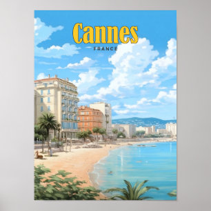 Affiche Ciel bleu à Cannes France Vintage voyage