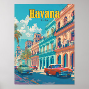 Affiche Ciel bleu à La Havane Cuba Vintage voyage
