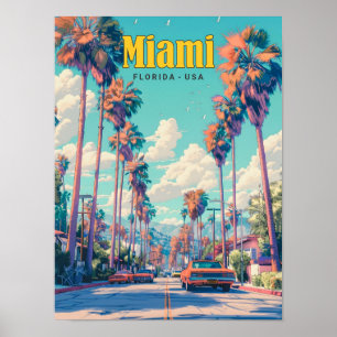 Affiche Ciel bleu à Miami Floride Vintage voyage USA