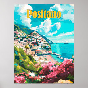 Affiche Ciel bleu à Positano Italie Vintage voyage
