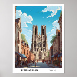Affiche Ciel bleu à Rheims Cathédrale France Voyage