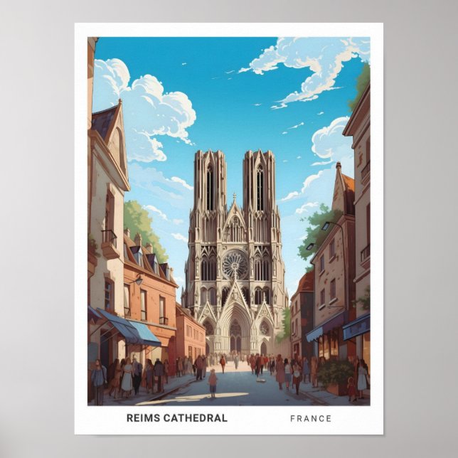 Affiche Ciel bleu à Rheims Cathédrale France Voyage (Devant)