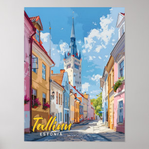 Affiche Ciel bleu à Tallinn Estonie Vintage voyage