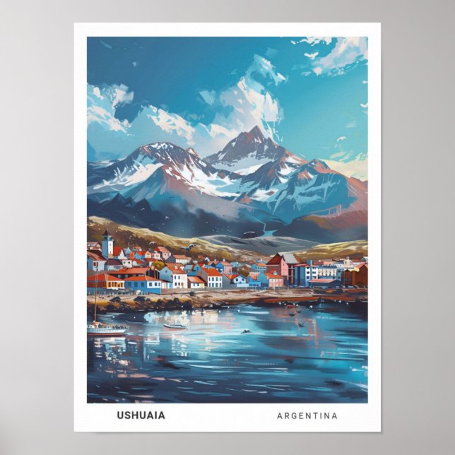 Affiche Ciel bleu à Ushuaia Argentine Vintage voyage (Devant)