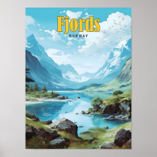 Affiche Ciel bleu dans Fjords Norvège Vintage voyage
