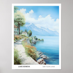 Affiche Ciel bleu dans le lac Genève Suisse Voyage