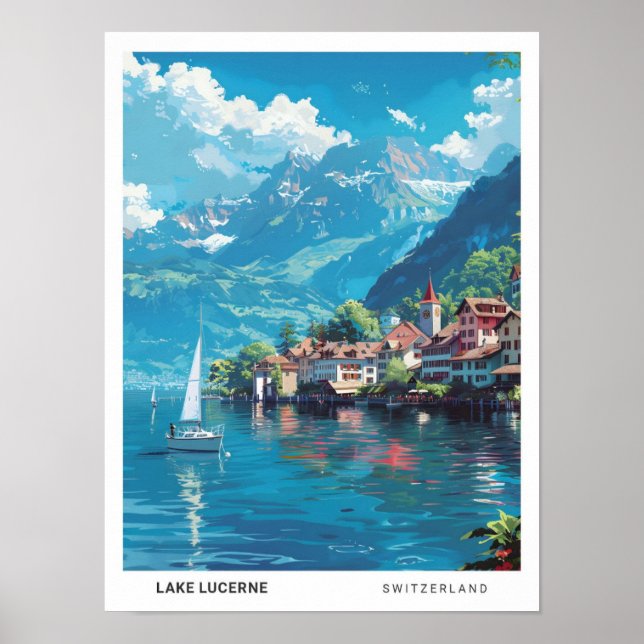 Affiche Ciel bleu dans le lac Lucerne Suisse Voyage (Devant)