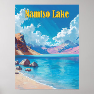 Affiche Ciel bleu dans le lac Namtso Vintage voyage du Tib