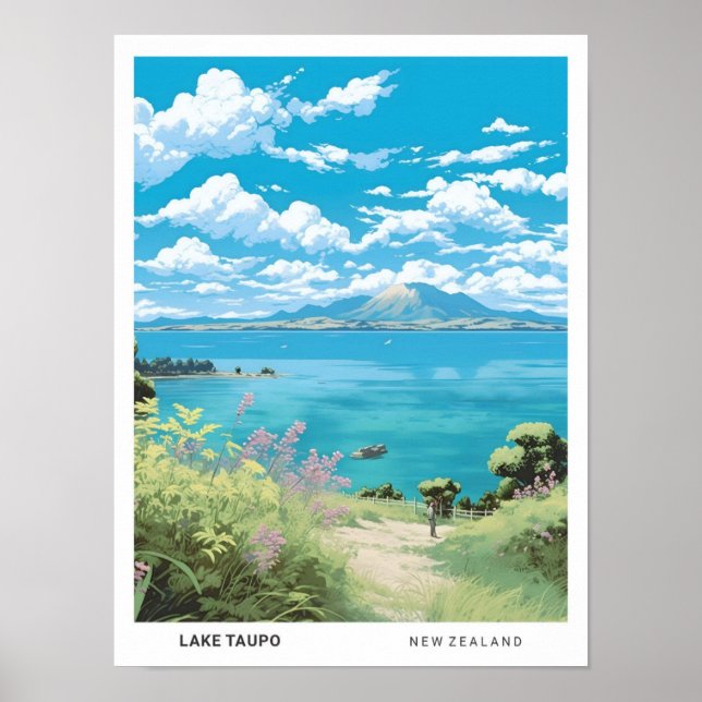 Affiche Ciel bleu dans le lac Taupo Nouvelle-Zélande Vinta (Devant)
