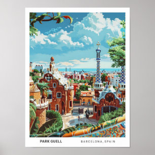 Affiche Ciel bleu dans le parc Guell Barcelona Espagne Voy
