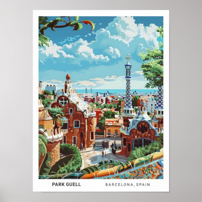 Affiche Ciel bleu dans le parc Guell Barcelona Espagne Voy (Devant)