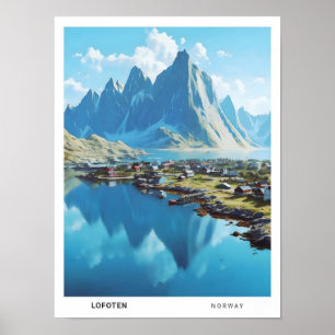 Affiche Ciel bleu dans Lofoten Norvège Vintage voyage