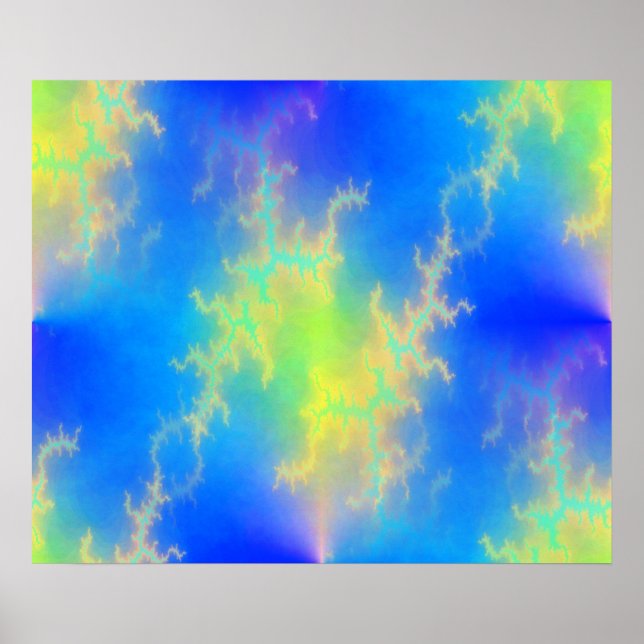 Affiche Ciel bleu et boulons de foudre jaune doré (Devant)