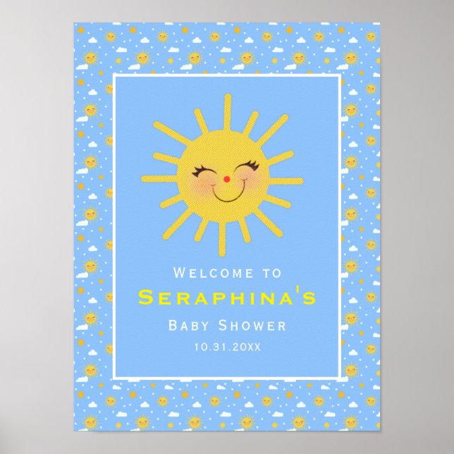 Affiche Ciel bleu souriant Baby shower soleil jaune (Devant)