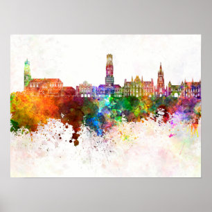 Affiche Ciel de Bruges en aquarelle arrière - plan