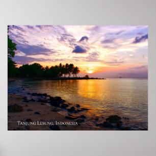 Affiche Ciel de coucher de soleil à la plage Silhouette de
