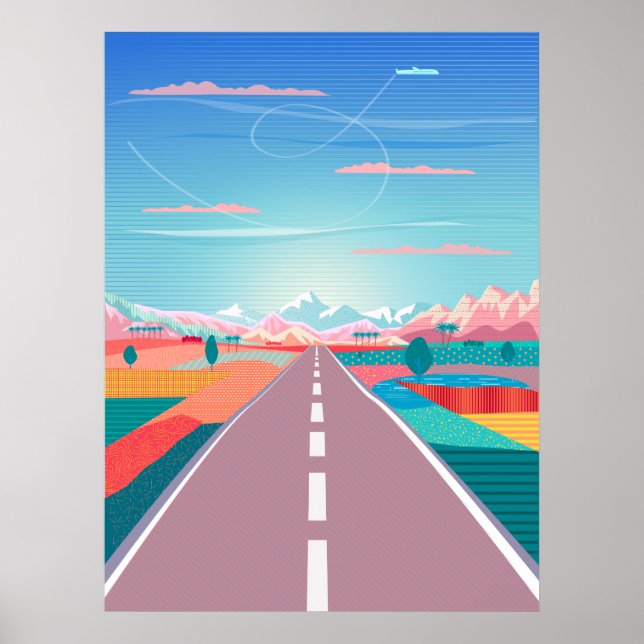 Affiche Ciel de coucher de soleil d'été, road trip vers le (Devant)