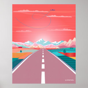 Affiche Ciel de coucher de soleil d'été, voyage en voiture